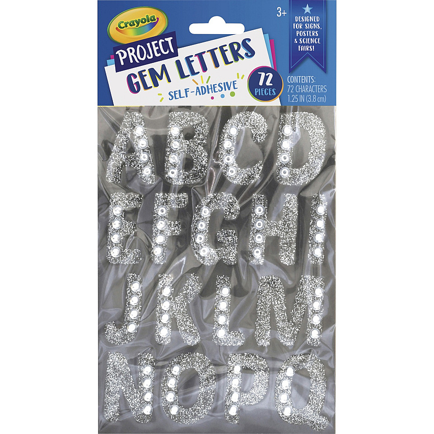 Crayola Sparkling Gems Sticker Letters Self-adhesive - 1.25" Height - Silver - 72 / Pack (P1665CRA)