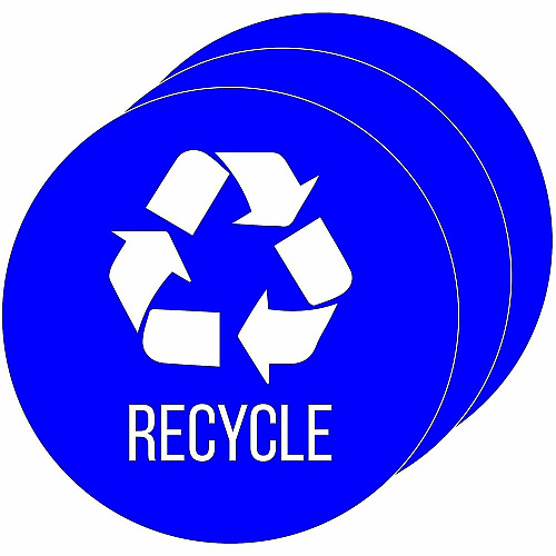 HLS Commercial Refuse Bin Icon Sticker Waterproof - Compost - 1/10" Height x 4" Width x 4" Length x 4" Diameter - Removable Adhesive - Circle - Glossy - Blue - Vinyl - Laminated - 3 / Carton (HLSKERCYCLE3)