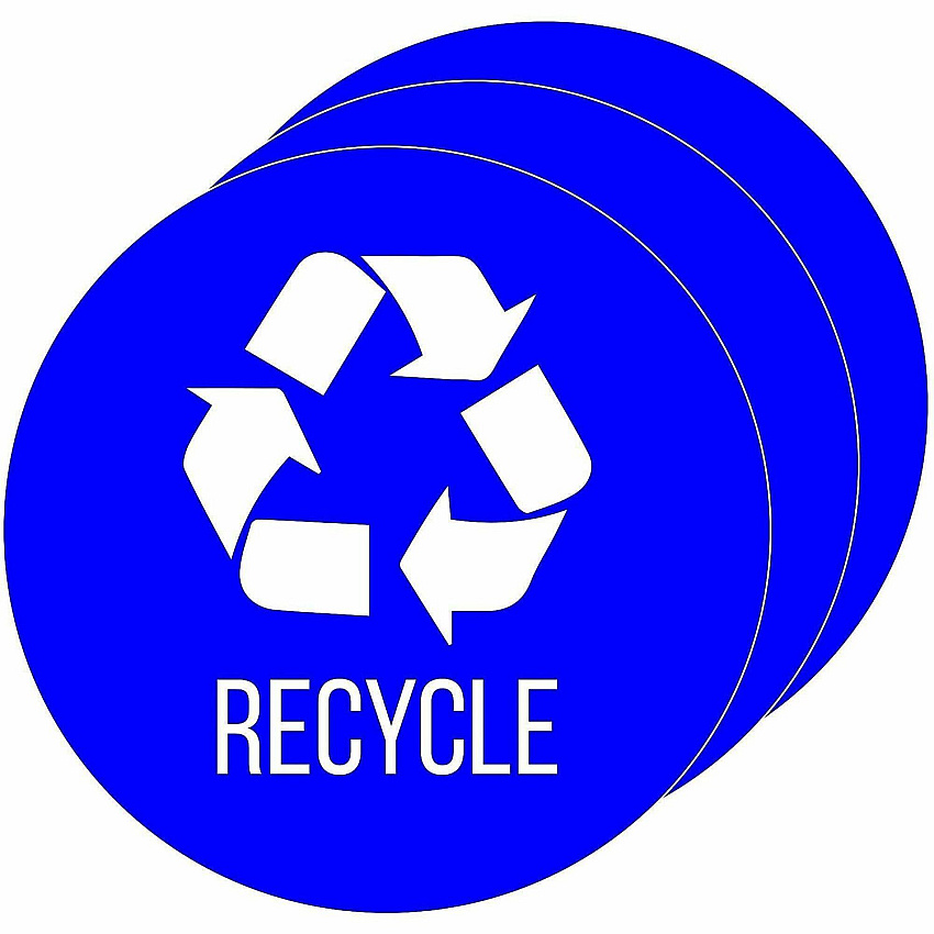 HLS Commercial Refuse Bin Icon Sticker Waterproof - Compost - 1/10" Height x 4" Width x 4" Length x 4" Diameter - Removable Adhesive - Circle - Glossy - Blue - Vinyl - Laminated - 3 / Carton (HLSKERCYCLE3)