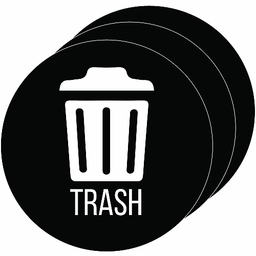 HLS Commercial Refuse Bin Icon Sticker Waterproof - Compost - 1/10" Height x 4" Width x 4" Length x 4" Diameter - Removable Adhesive - Circle - Black - Vinyl - Laminated - 3 / Carton (HLSKERTRASH3)