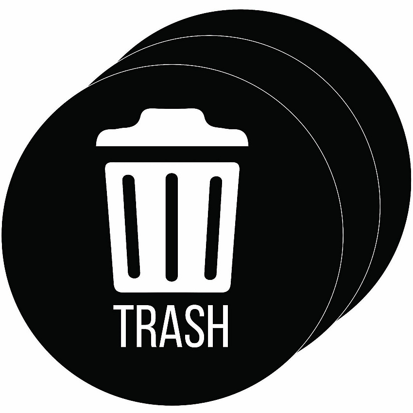 HLS Commercial Refuse Bin Icon Sticker Waterproof - Compost - 1/10" Height x 4" Width x 4" Length x 4" Diameter - Removable Adhesive - Circle - Black - Vinyl - Laminated - 3 / Carton (HLSKERTRASH3)