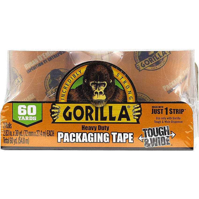 Gorilla Glue Gorilla Heavy-Duty Tough & Wide Shipping/Packaging Tape 30 yd Length x 2.83" Width - 1.50" Core - Clear - 2 / Pack (6030402)