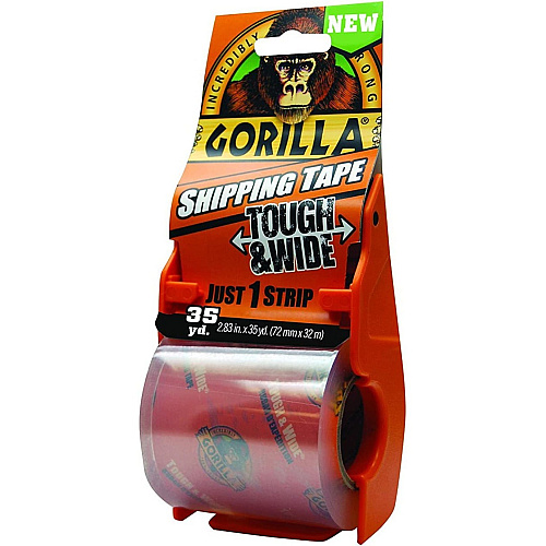 Gorilla Glue Gorilla Heavy-Duty Tough & Wide Shipping/Packaging Tape 35 yd Length x 2.83" Width - 1 1/2" Core - Clear - Dispenser Included - 1 Roll (6045002)