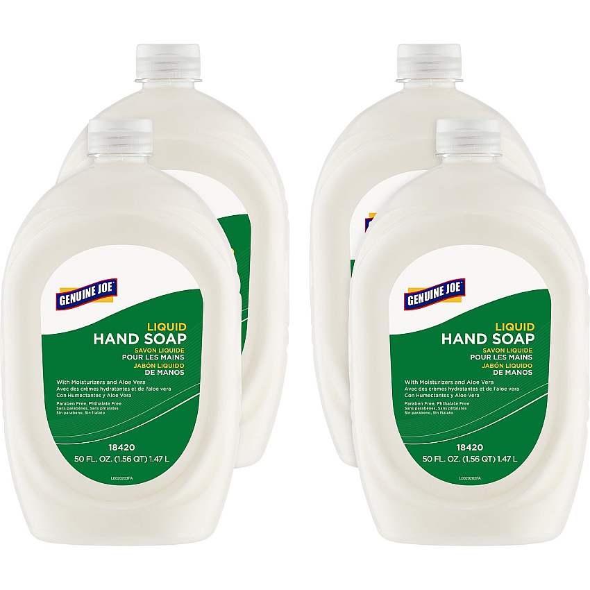 Genuine Joe Lotion Soap 1.56 quart - Bottle Dispenser - Hand, Skin - White - Anti-irritant - 4 / Carton (GJO18420CT)