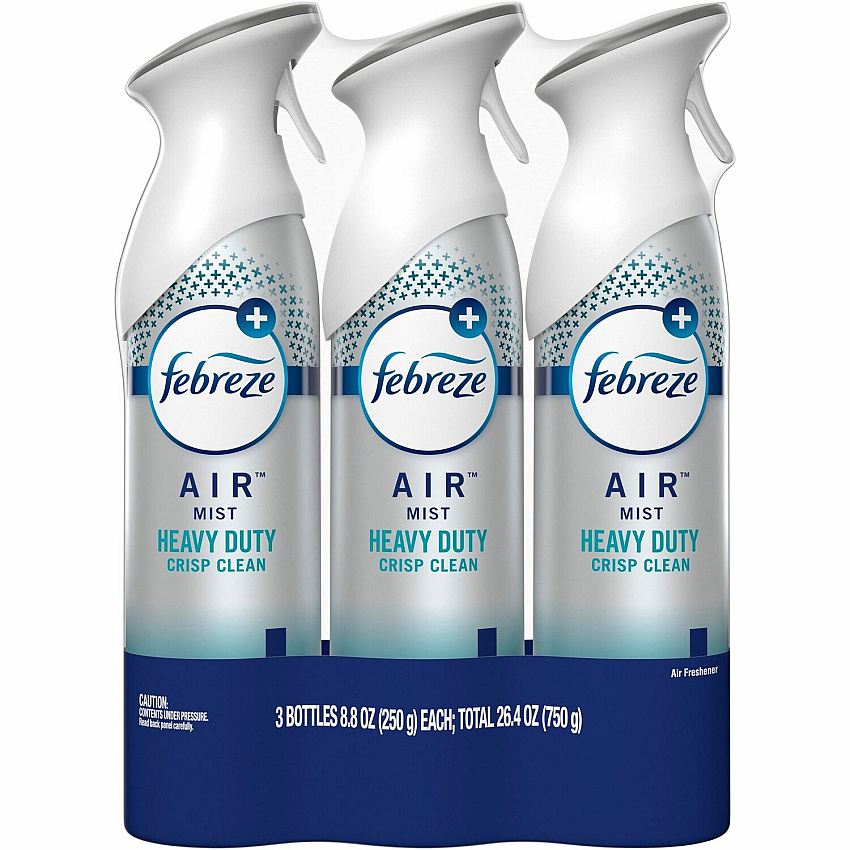 Febreze Air Freshener Spray Spray - 8.8 fl oz (0.3 quart) - Crisp Clean - Odor Neutralizer, VOC-free, Heavy Duty - 3 / Pack (74601)
