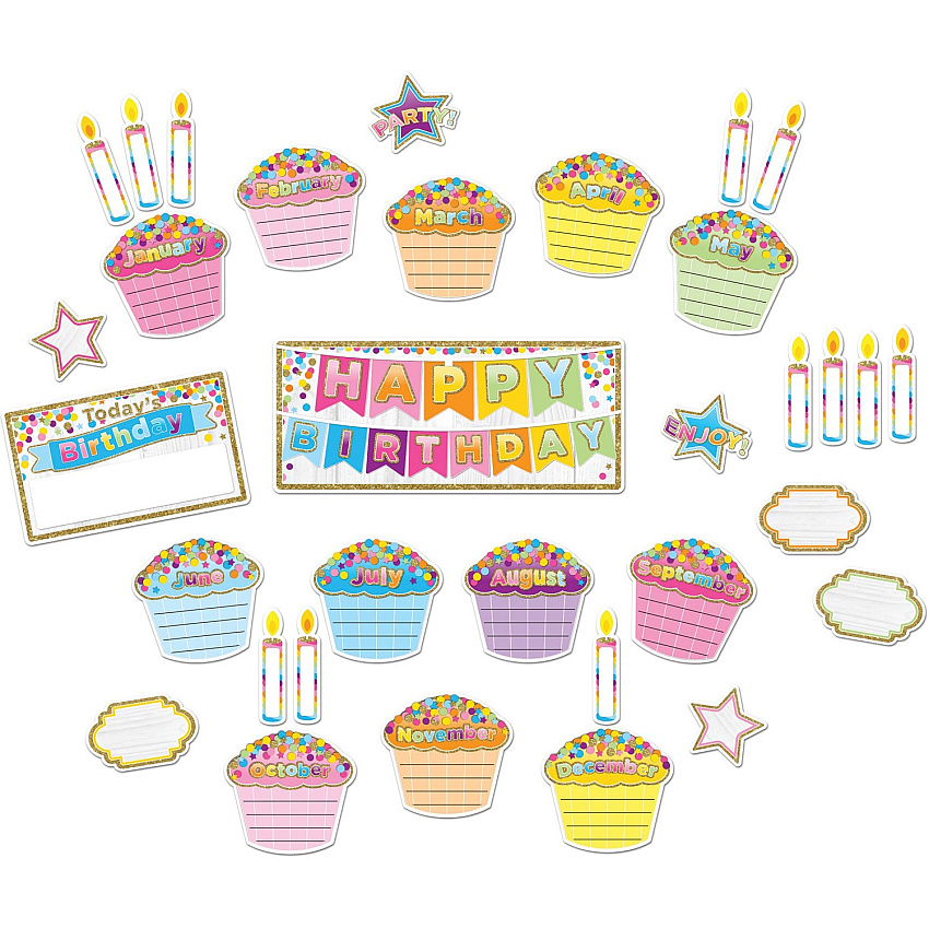 Ashley Birthday Cupcake Bulletin Board Set Skill Learning: Birthday - 36 Pieces - 1 Each (96003)
