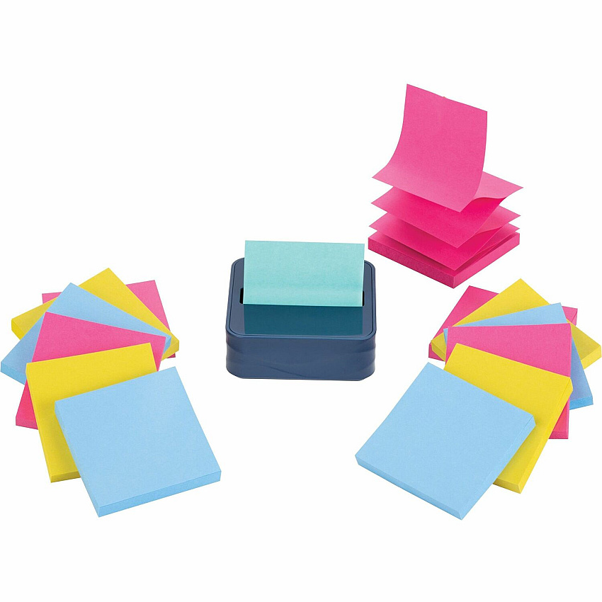 Post-it&reg; Notes Dispenser and Dispenser Notes 3" x 3" Note - 90 Sheet Note Capacity - Washed Denim, Citron Yellow, Power Pink (WAVE330SSVA)