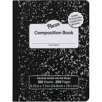 Pacon Marble Hard Cover College Rule Composition Book 100 Sheets - 200 Pages - College Ruled Front Ruling - Red Margin - 9.75