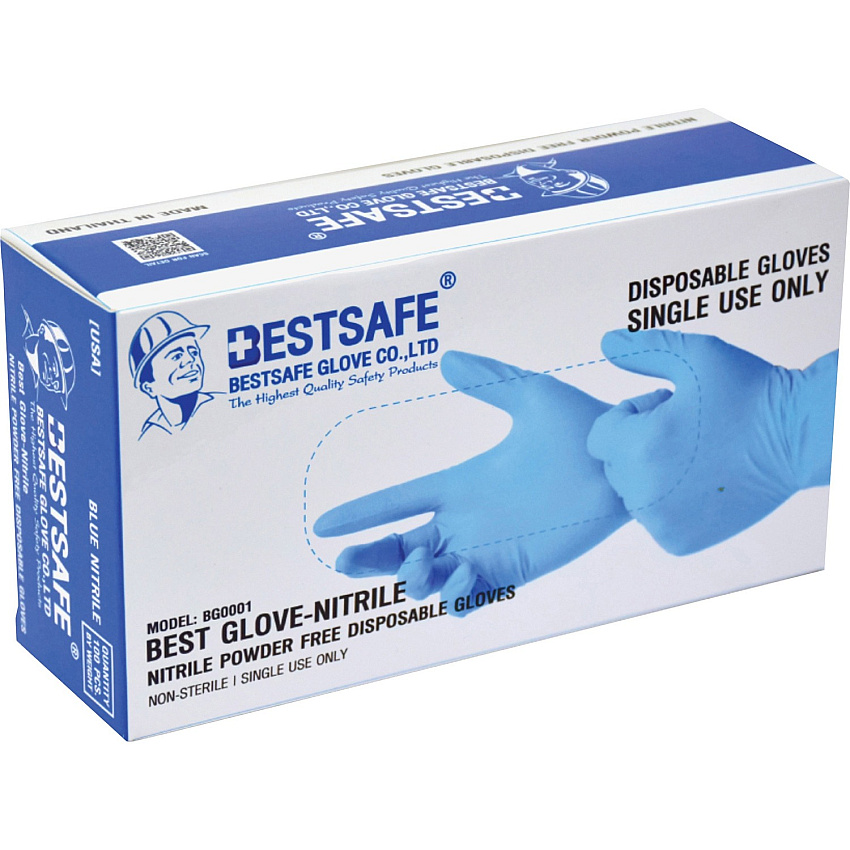 BestSafe Single-use Nitrile Glove Contaminant Protection - Large Size - For Right/Left Hand - Blue - Puncture Resistant, Latex-free - For Multipurpose - 100 / Box - 4 mil Thickness (NTRGLV4L)