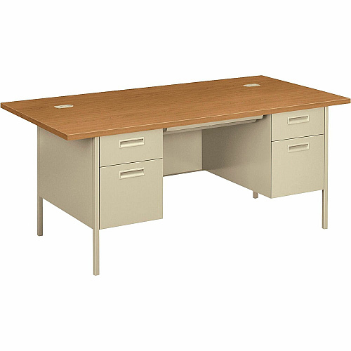 HON Metro Classic HP3276 Pedestal Desk 4 x Box, File Drawer(s) - Double Pedestal - Square Edge - Finish: Harvest, Putty - Glide, Scratch Resistant, Spill Resistant, Stain Resistant, Liquid Resistant, Sturdy, Durable - For File Storage, Workstati (P3276CL)