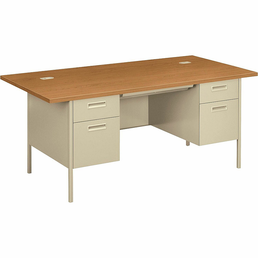 HON Metro Classic HP3276 Pedestal Desk 4 x Box, File Drawer(s) - Double Pedestal - Square Edge - Finish: Harvest, Putty - Glide, Scratch Resistant, Spill Resistant, Stain Resistant, Liquid Resistant, Sturdy, Durable - For File Storage, Workstati (P3276CL)