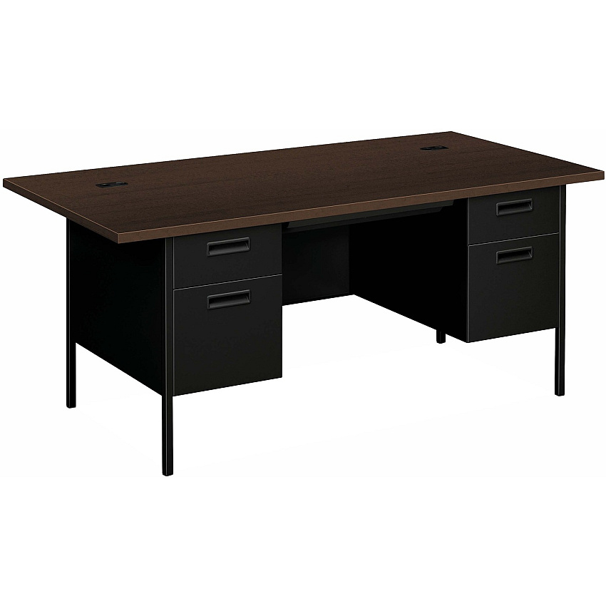 HON Metro Classic HP3276 Pedestal Desk 4 x Box, File Drawer(s) - Double Pedestal - Square Edge - Finish: Mocha, Black - Glide, Scratch Resistant, Spill Resistant, Stain Resistant, Liquid Resistant, Sturdy, Durable - For File Storage, Workstatio (P3276MOP)