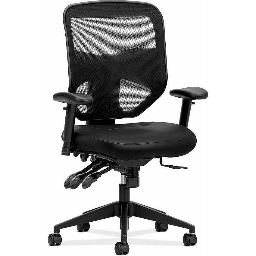 HON Prominent Chair Black Seat Color - Bonded Leather Seat Material - Black Back Color - Mesh Back Material - Black Frame Color - High Back - 5-star Base - Black - 1 Each (VL532SB11)