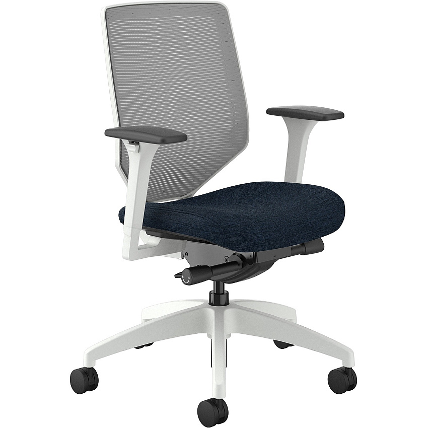 HON Solve Chair Midnight Seat Color - Fabric Seat Material - Fog Back Color - Mesh Back Material - Designer White Frame Color - Mid Back - Midnight - 1 Each (SVTM2FCP90DW)