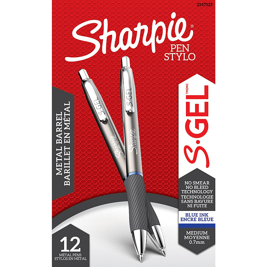 Sharpie S-Gel Pen 0.7 mm Pen Point - Blue Ink - Black Barrel - 1 Dozen (2147525)