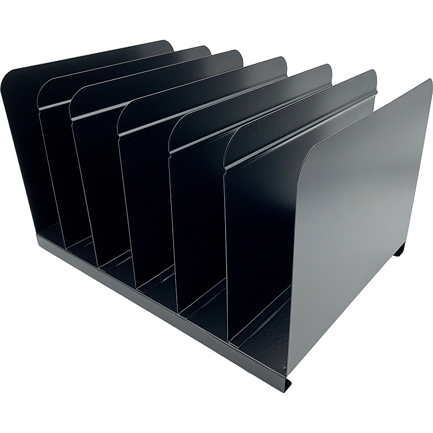 Huron 6-slot Vertical Book Rack 6 Compartment(s) - Vertical - 9" Height x 15" Width x 11" Depth - Durable - Black - Steel - 1 Each (HASZ0164)