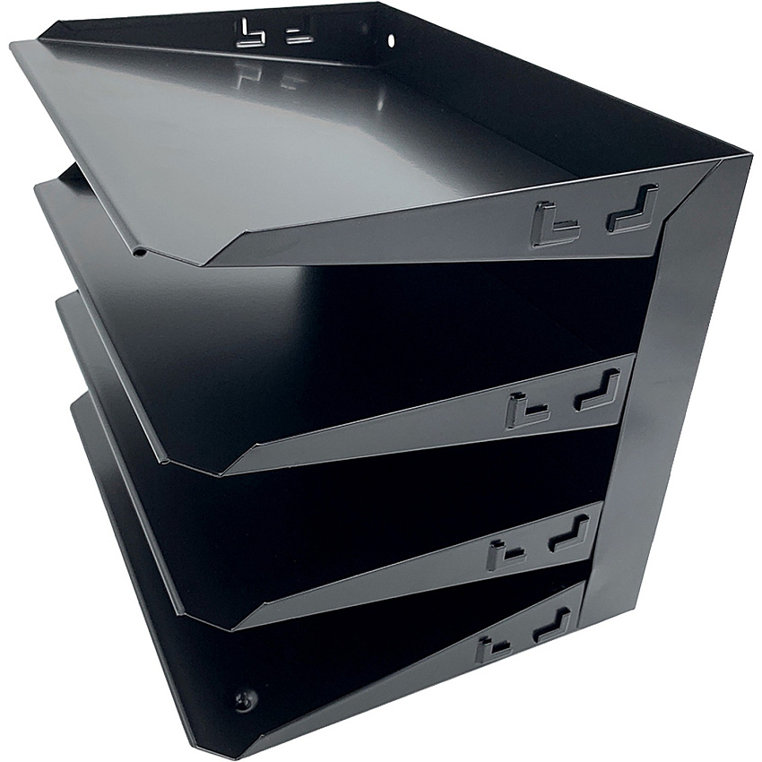 Huron Horizontal Slots Desk Organizer 4 Compartment(s) - Horizontal - 9" Height x 12" Width x 8.66" Depth - Durable - Black - Steel - 1 Each (HASZ0152)