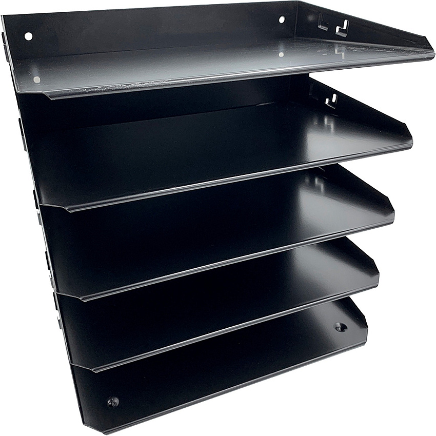 Huron Horizontal Slots Desk Organizer 5 Compartment(s) - Horizontal - 12" Height x 8.75" Width x 12" Depth - Durable - Black - Steel - 1 Each (HASZ0149)