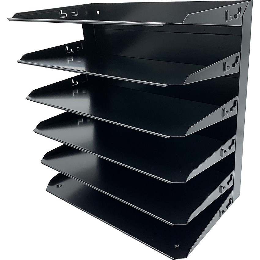 Huron Horizontal Slots Desk Organizer 6 Compartment(s) - Horizontal - 15" Height x 15" Width x 8.66" Depth - Durable, Label Holder - Black - Steel - 1 Each (HASZ0153)