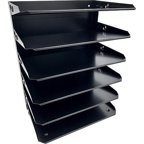 Huron Horizontal Slots Desk Organizer 6 Compartment(s) - Horizontal - 15" Height x 8.75" Width x 12" Depth - Durable, Label Holder - Black - Steel - 1 Each (HASZ0157)