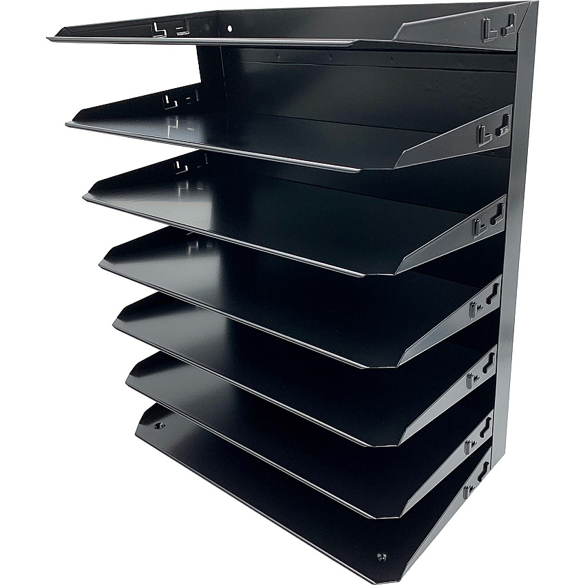Huron Horizontal Slots Desk Organizer 7 Compartment(s) - Horizontal - 15" Height x 15" Width x 8.75" Depth - Durable - Black - Steel - 1 Each (HASZ0160)