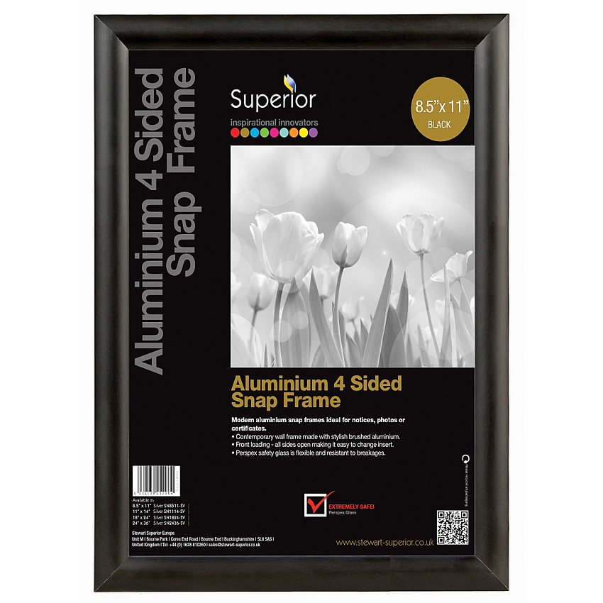 Seco Sign Holder 8.5" Width x 11" Height - Rectangular Shape - Black - 1 Each (SN8511BLACK)