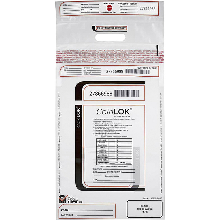 ControlTek CoinLOK Plastic Coin Bags 25" Length x 12" Width - Clear - Plastic - Coin - 50 / Pack (585407)