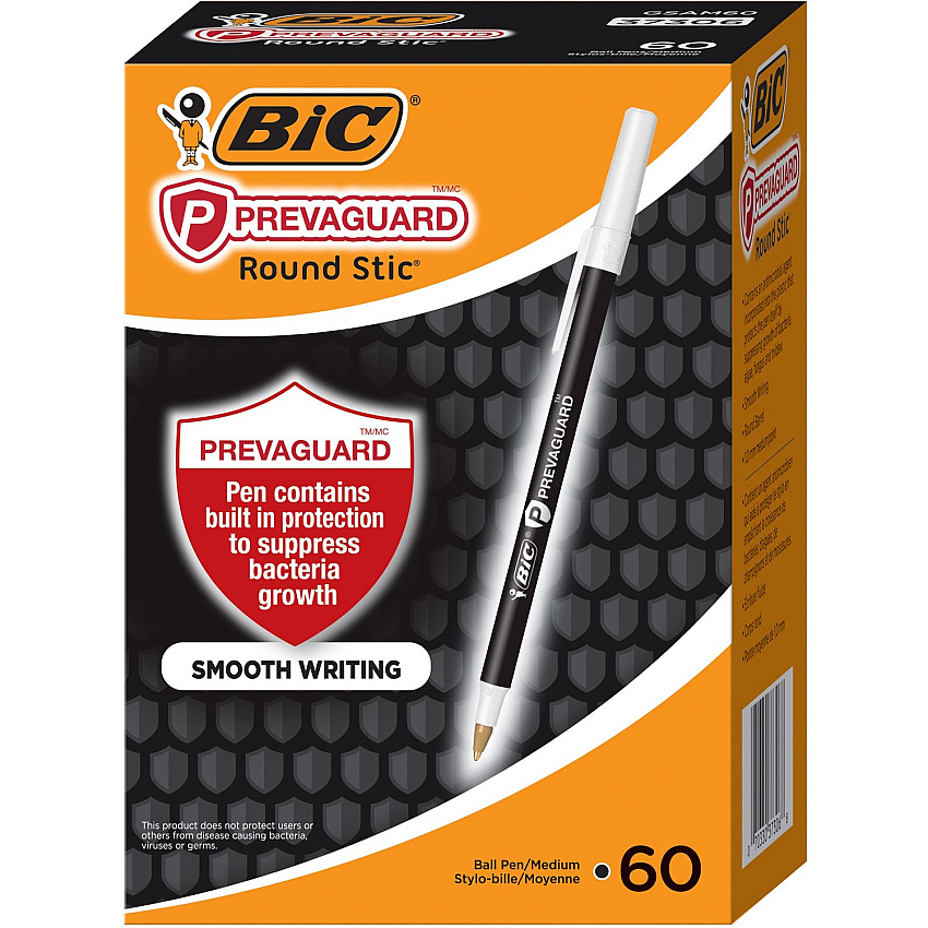 BIC PrevaGuard Round Stic Ballpoint Pen Medium Pen Point - 1 mm Pen Point Size - Black - Black Plastic Barrel - 60 / Box (GSAM60BK)