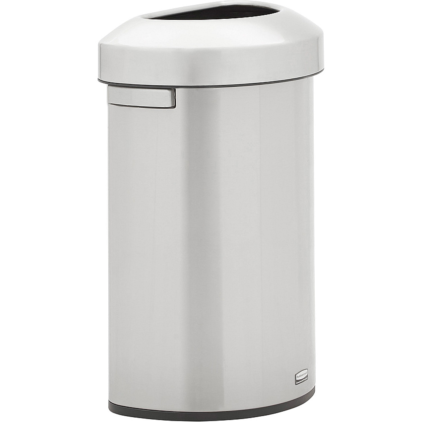Rubbermaid Commercial Refine Half-Round Waste Container 16 gal Capacity - Half-round - Ergonomic Handle, Non-skid, Fingerprint Resistant, Durable - 29.5" Height x 12.4" Width x 18.2" Depth - Metal - Stainless Steel - 1 Each (2147550)
