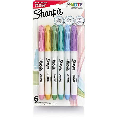 Sharpie S-Note Marker Chisel Marker Point - Mild Assorted Ink - 6 / Pack (2148157)