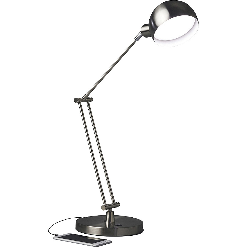 OttLite Wellness Series Refine LED Desk Lamp 24" Height - LED Bulb - Brushed Nickel, Metal - USB Charging, Adjustable Brightness, Touch-activated, Adjustable Height, Adjustable Knob, Adjustable Angle, ClearSun LED - 400 lm Lumens - Nickel,  (F1D83BN9SHPR)