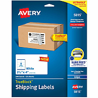 Avery&reg; Avery&reg; Printable Shipping Labels, 2.5" x 4" , 200 Labels 2 1/2" Width x 4" Length - Permanent Adhesive - Rectangle - Inkjet - White - Paper - Customizable, Smudge-free, Jam-free, Smudge Resistant, Stick & Stay - 8 / Sheet - 25 Total  (5815)