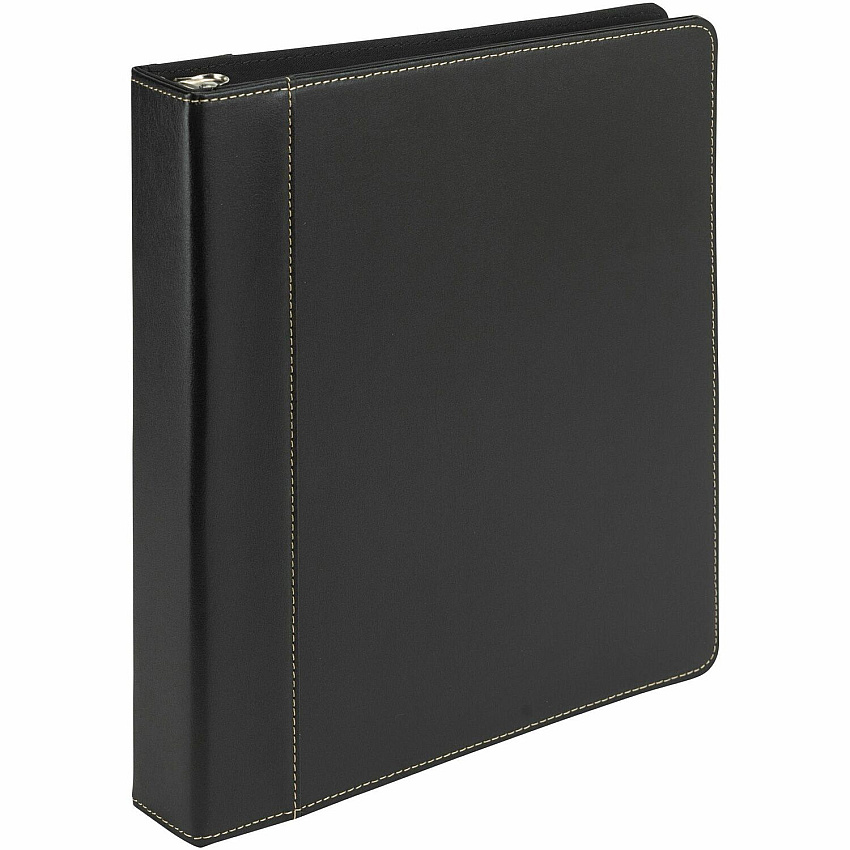 Samsill Contrast Stitch Leather Ring Binder 1" Binder Capacity - Letter - 8 1/2" x 11" Sheet Size - 200 Sheet Capacity - Fastener(s): Round Ring - Pocket(s): 2, Internal - Bonded Leather, LeatherGrain - Black - Durable, Spine, Rivet - 1 Each (15710)