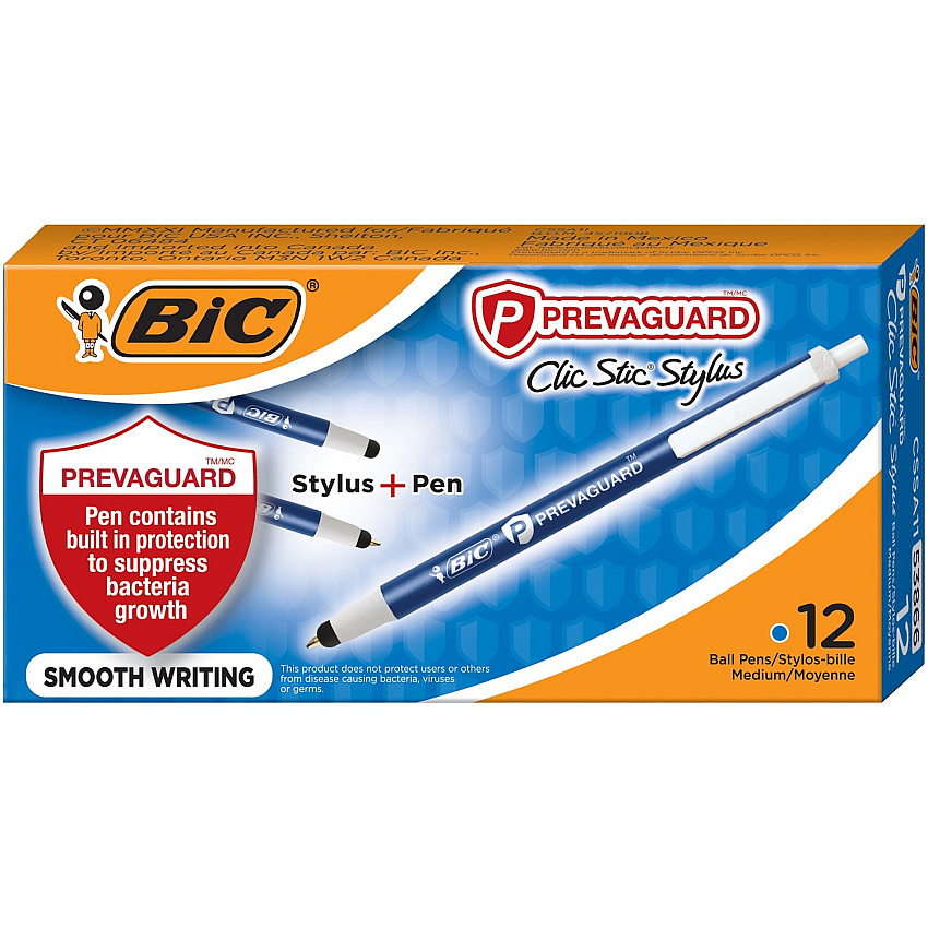 BIC PrevaGuard Clic Stic Stylus Integrated Writing Pen - 1 Pack - 39.4 mil - Plastic - Blue - Notebook, Tablet Device Supported (CSSA11BE)