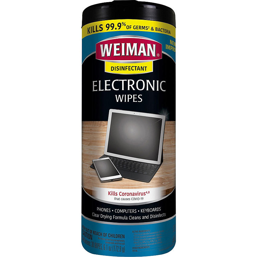 Weiman E-Tronic Wipes For TV, Keyboard, Monitor, Notebook, Smartphone, Tablet, Electronics, Plasma Display, LCD - Streak-free, Lint-free, Ammonia-free, Anti-static, Pre-moistened - White - 30/Tub - 1 Each (93A)