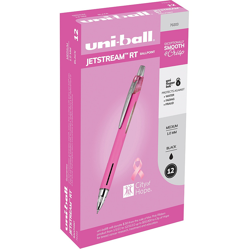 uni-ball uni&reg; Jetstream RT Pink Ribbon Ballpoint Pen 1 mm Medium Pen Point - Black Ink - Gel-based, Hybrid - Pink Barrel - 1 Dozen (70203)