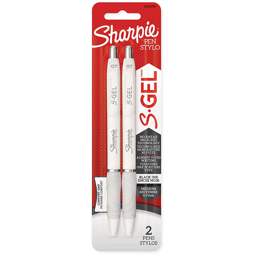 Sharpie S-Gel Pen 0.7 mm Medium Pen Point - Retractable - Black Ink - White Barrel - 2 / Pack (2144799)