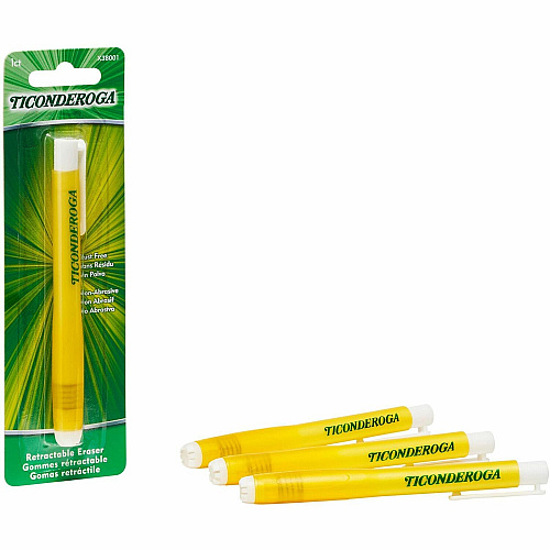 Ticonderoga Retractable Erasers Yellow - 1 Each - Smudge-free, Residue-free, Non-tearing, Latex-free, Retractable, Latex-free, Soft (X38001)