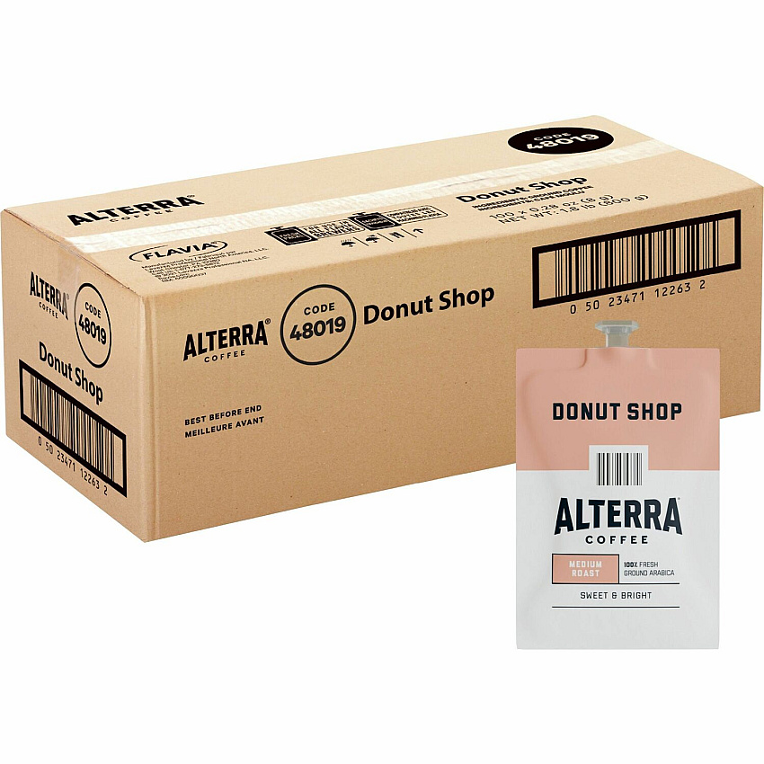 Alterra Freshpack Donut Shop Coffee Compatible with Flavia Aroma, Flavia Barista, FLAVIA Creation 600, Flavia Creation 500, Flavia Creation 200, Flavia Creation 150, Flavia Creation 300 - Medium - Freshpack - Donut Shop Blend - 100 / Carton (48019)