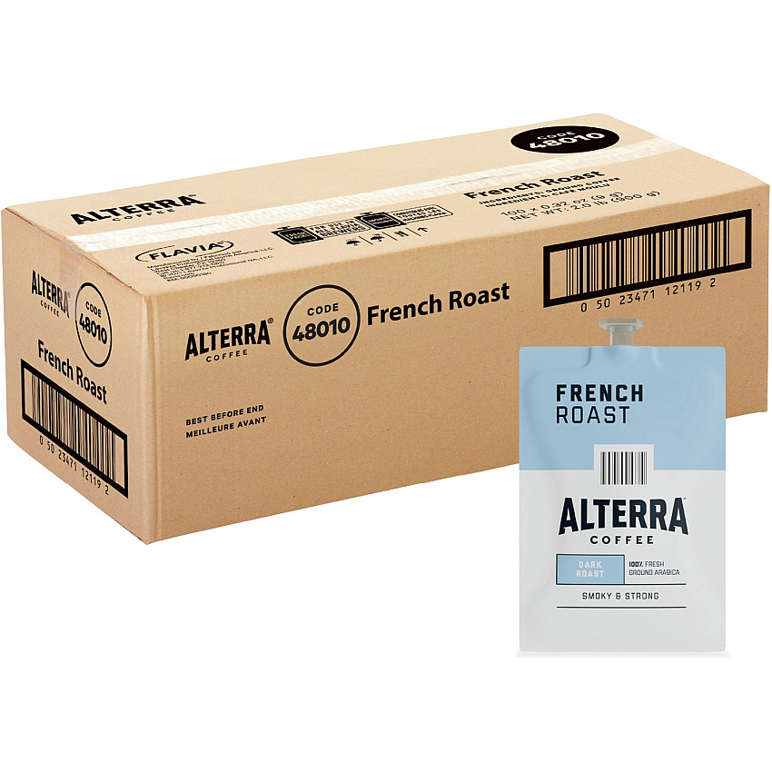 Alterra Freshpack French Roast Coffee Compatible with Flavia Aroma, Flavia Barista, FLAVIA Creation 600, Flavia Creation 500, Flavia Creation 200, Flavia Creation 150, Flavia Creation 300 - Dark - Freshpack - 100 / Carton (48010)