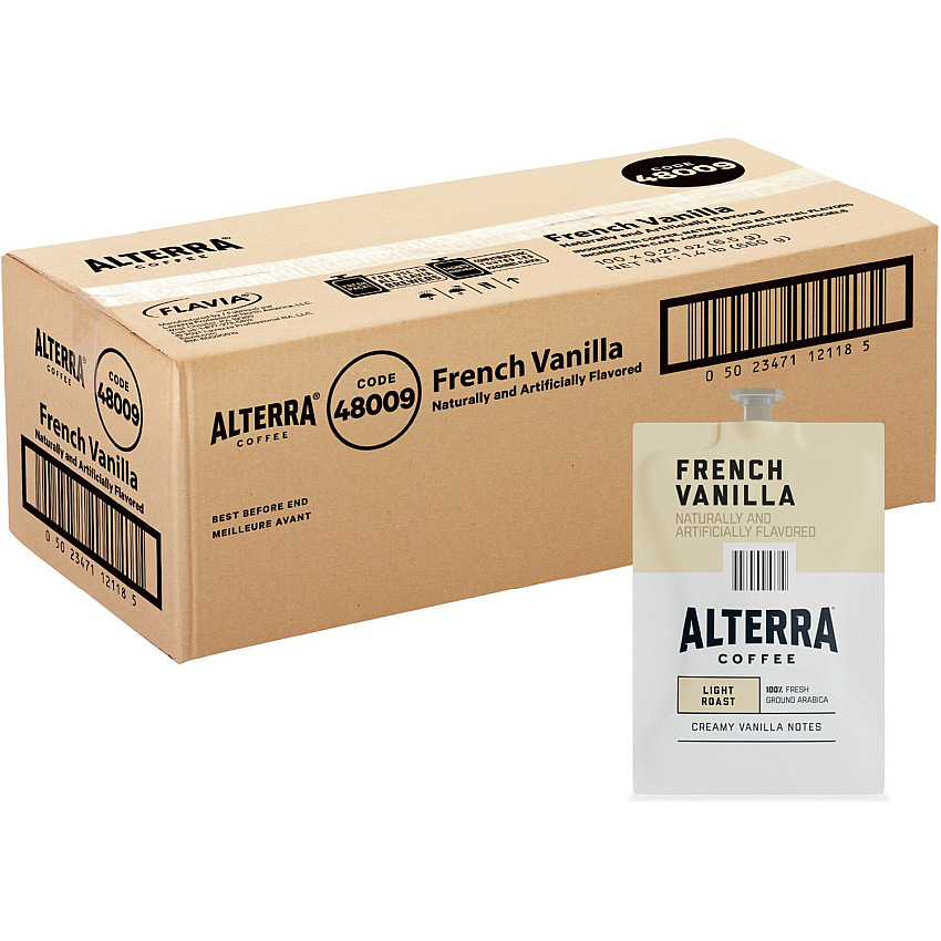 Alterra Freshpack French Vanilla Coffee Compatible with Flavia Aroma, Flavia Barista, FLAVIA Creation 600, Flavia Creation 500, Flavia Creation 200, Flavia Creation 150, Flavia Creation 300 - Medium - Freshpack - 100 / Carton (48009)