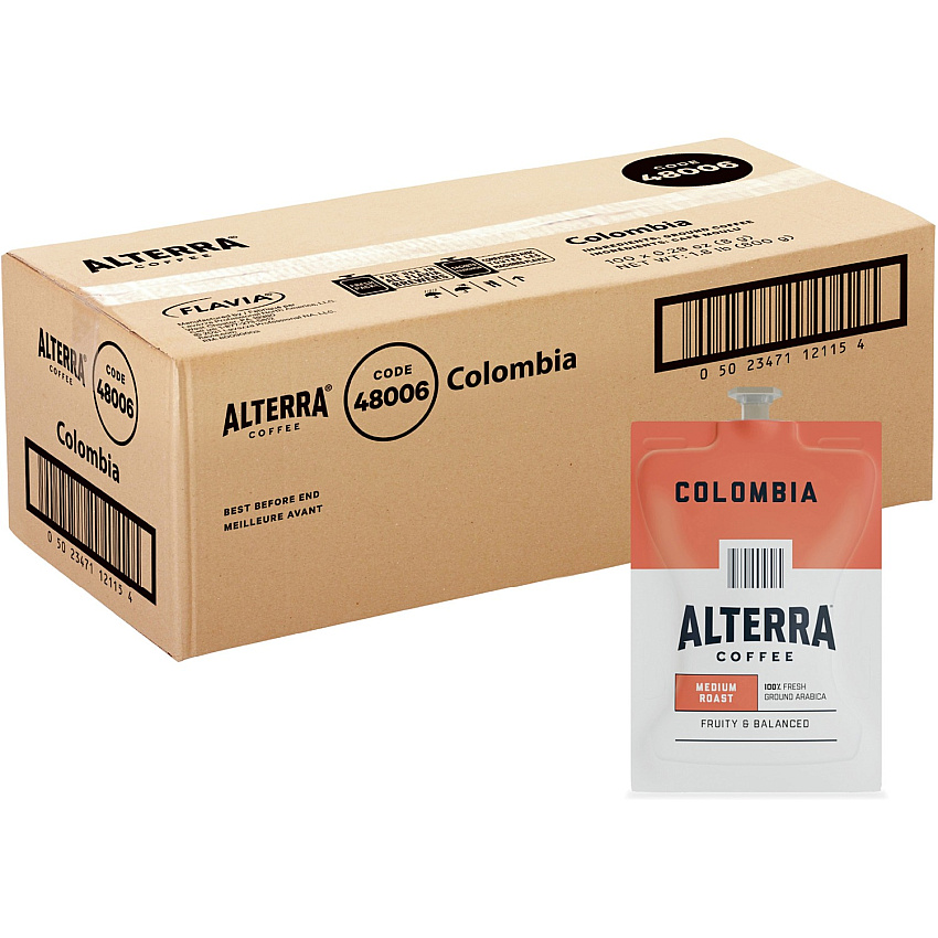 Alterra Freshpack Colombia Coffee Compatible with Flavia Aroma, Flavia Barista, FLAVIA Creation 600, Flavia Creation 500, Flavia Creation 200, Flavia Creation 150, Flavia Creation 300 - Medium - Freshpack - 100 / Carton (48006)