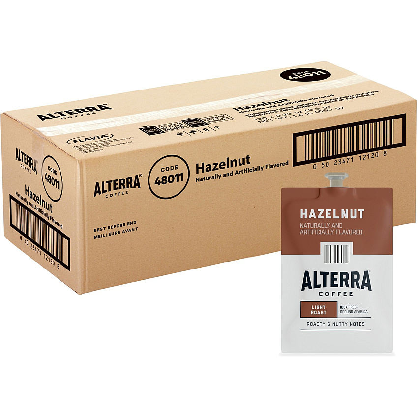 Alterra Freshpack Hazelnut Coffee Compatible with Flavia Aroma, Flavia Barista, FLAVIA Creation 600, Flavia Creation 500, Flavia Creation 200, Flavia Creation 150, Flavia Creation 300 - Medium - Freshpack - 100 / Carton (48011)