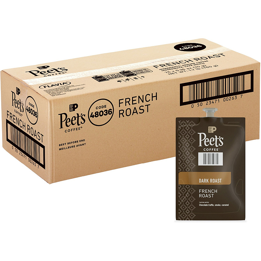 Peet's Coffee Peet's Freshpack French Roast Coffee Compatible with Flavia Aroma, Flavia Barista, FLAVIA Creation 600, Flavia Creation 500, Flavia Creation 200, Flavia Creation 150, Flavia Creation 300 - Dark - Freshpack - French Roast - 76 / Carto (48036)
