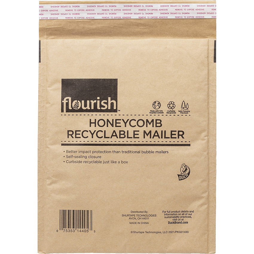 Duck Brand Flourish Honeycomb Recyclable Mailers Mailing/Shipping - 8 4/5" Width x 10 45/64" Length - Seal - Brown - 1 Each (287432)