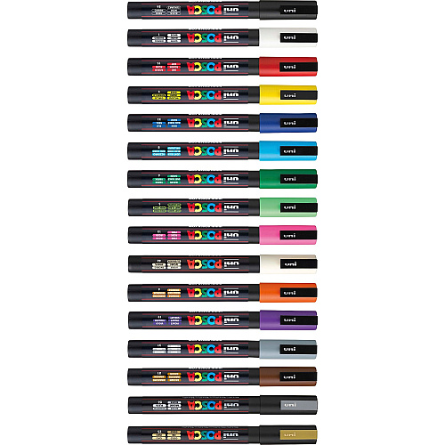 uni-ball uni&reg; Posca PC-3M Paint Markers Fine Marker Point - Multicolor Ink - Water Based, Pigment-based - 16 / Pack (PC3M16C)