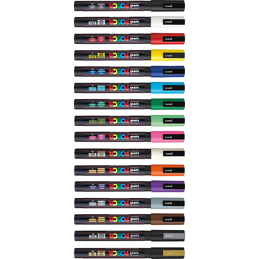 uni-ball uni&reg; Posca PC-3M Paint Markers Fine Marker Point - Multicolor Ink - Water Based, Pigment-based - 16 / Pack (PC3M16C)