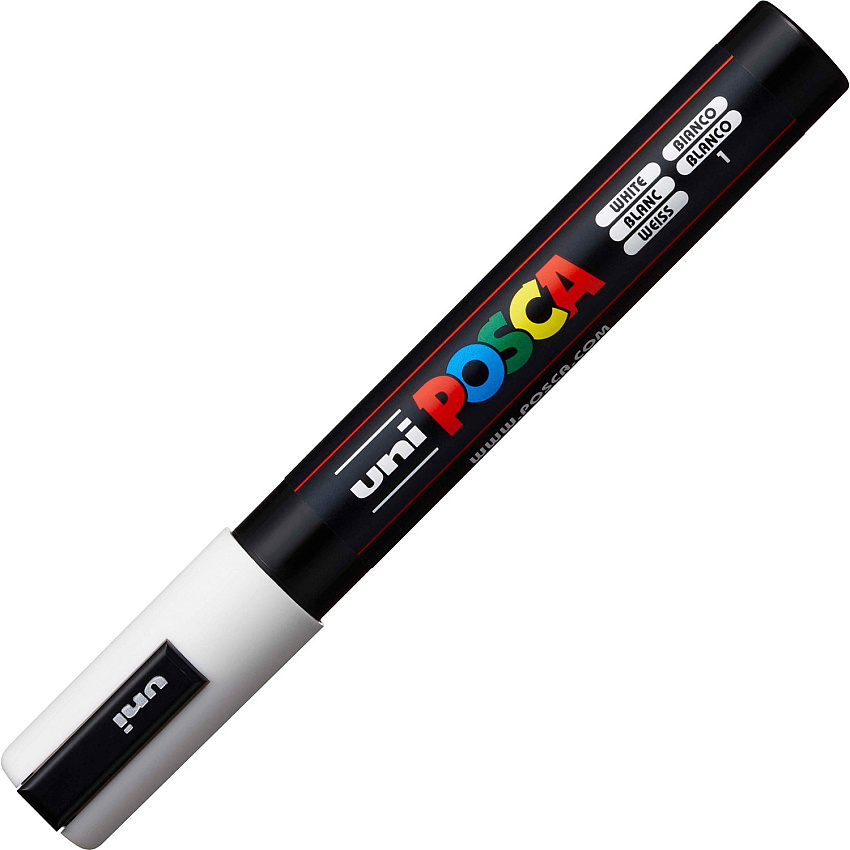 uni-ball uni&reg; Posca PC-5M Paint Markers Medium Marker Point - White Ink - Water Based, Pigment-based - 6 / Pack (PC5MWHITE)