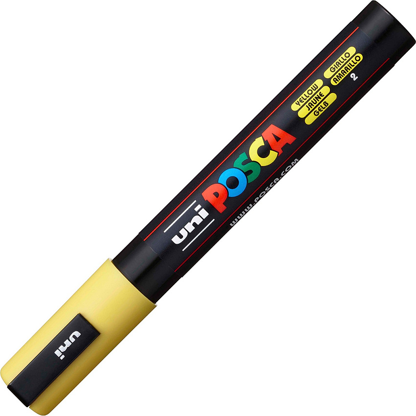 uni-ball uni&reg; Posca PC-5M Paint Markers Medium Marker Point - Yellow Ink - Water Based, Pigment-based - 6 / Pack (PC5MYELLOW)