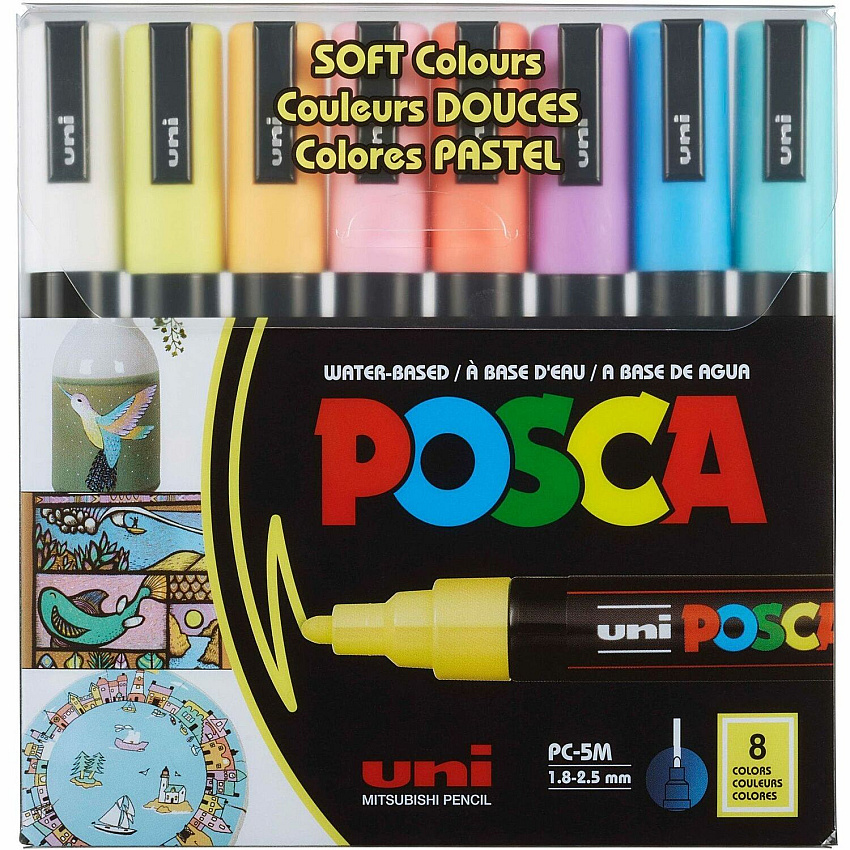 uni-ball uni&reg; Posca PC-5M Paint Markers Medium Marker Point - Assorted Ink - Water Based, Pigment-based - 8 / Pack (PC5M8C)